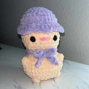 Chick with Hat & Bow Crochet Plushie